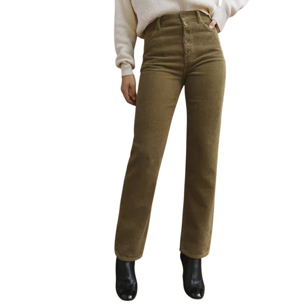 Reformation Olive Green High-Waist Corduroy Trousers